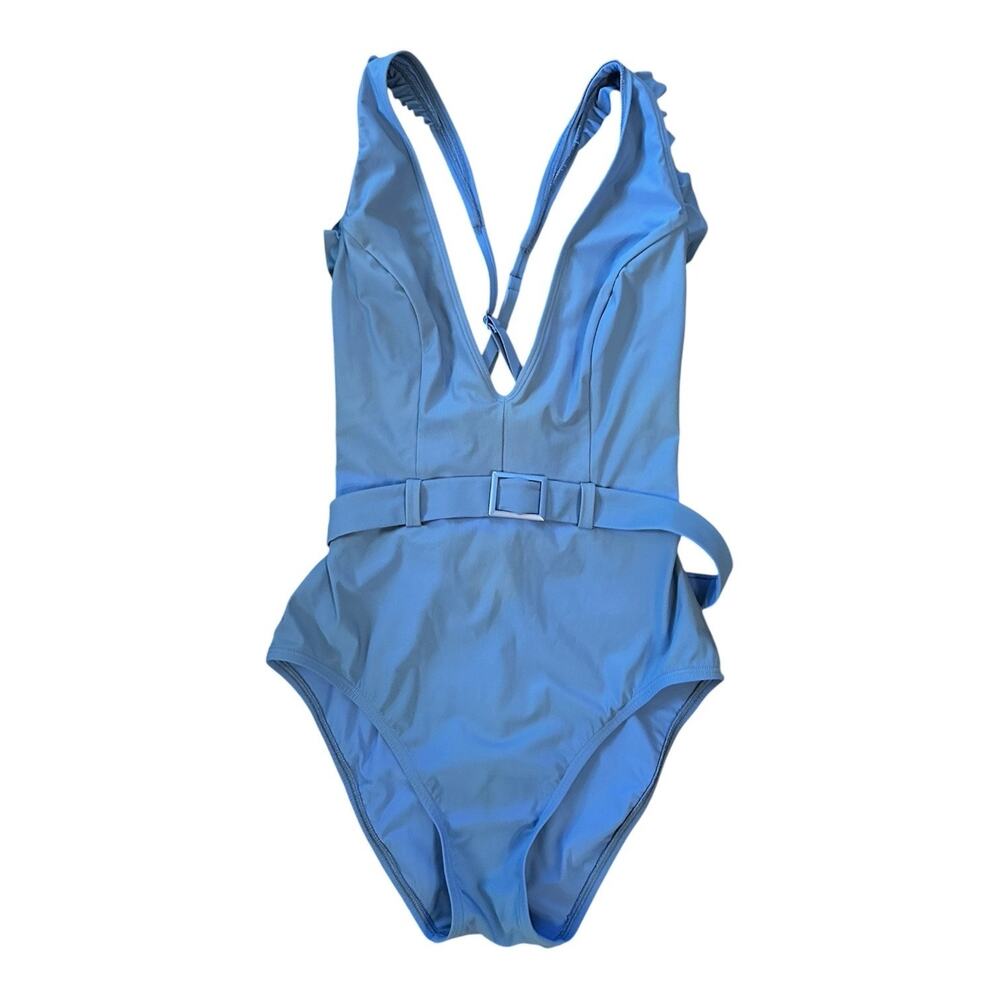 S Skinny Dippers Blue Jelly Beans Cinch Ruffle One-Piece Swimsuit Bathing Suit